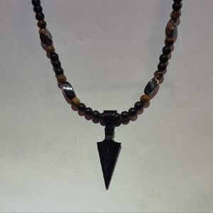 Black and Brown (Healing Tiger Eye) with Black Notched Arrow Pendant (J27)